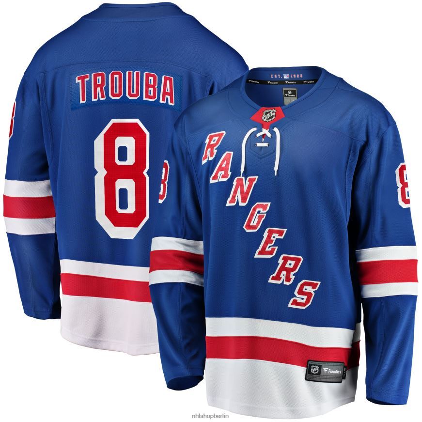 Männer NHL Blaues Breakaway-Heimtrikot der New York Rangers mit Fanatics-Logo der Jacob Trouba Kleidung BF680T333