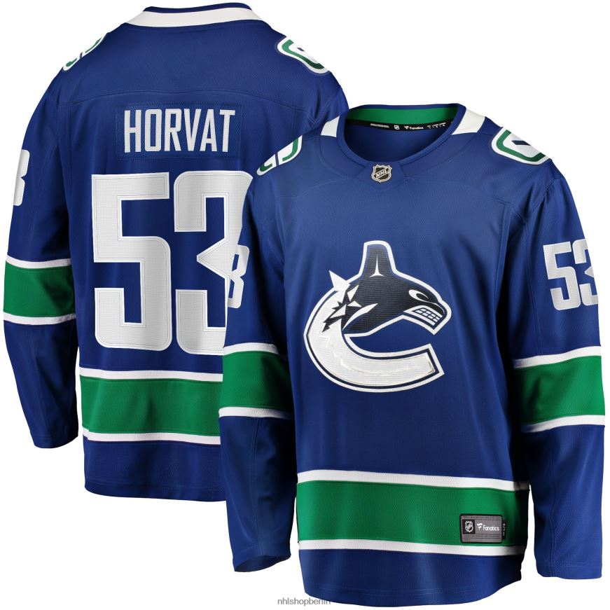 Männer NHL Blaues Breakaway-Heimtrikot der Vancouver Canucks mit Bo-Horvat-Fanatiker-Logo Kleidung BF680T1868