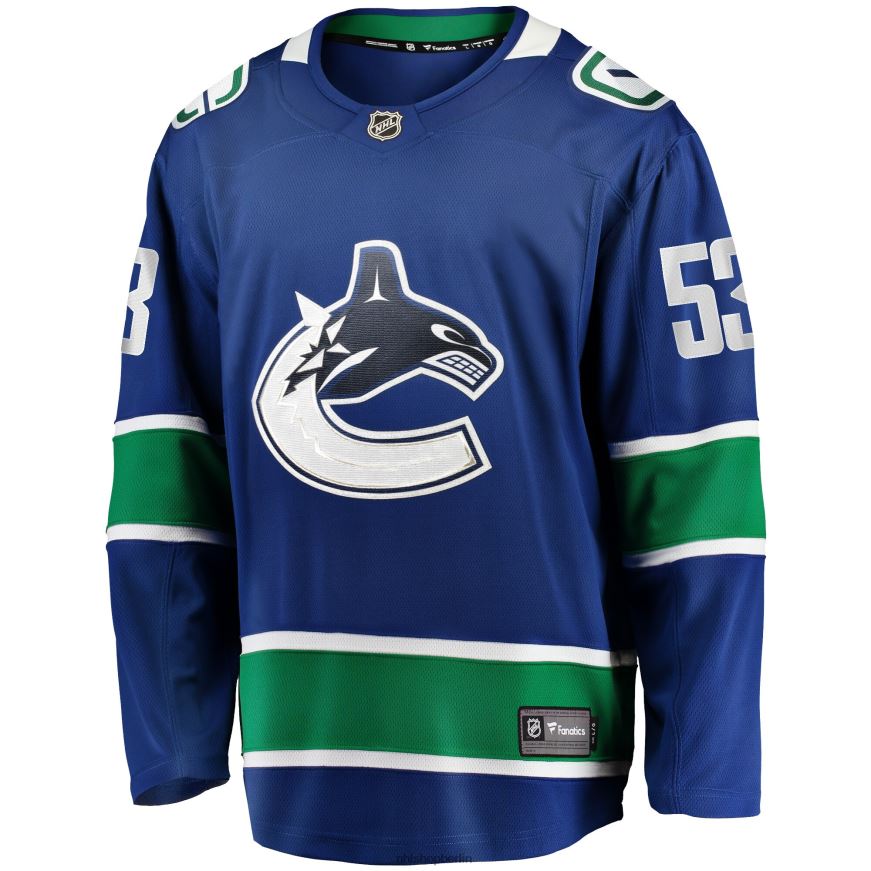 Männer NHL Blaues Breakaway-Heimtrikot der Vancouver Canucks mit Bo-Horvat-Fanatiker-Logo Kleidung BF680T1868