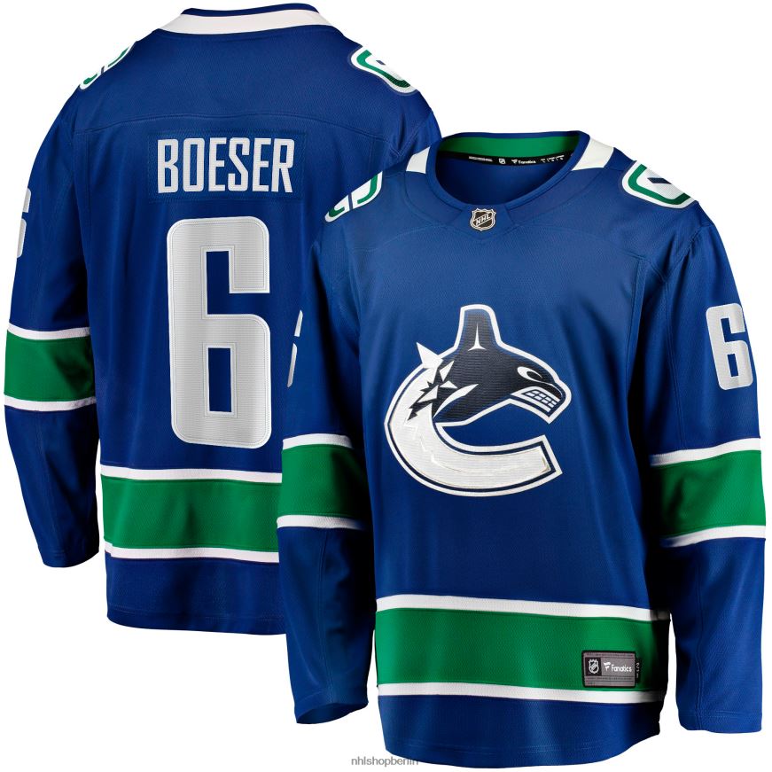 Männer NHL Blaues Breakaway-Heimtrikot der Vancouver Canucks mit Brock Boeser Fanatics-Logo Kleidung BF680T1294