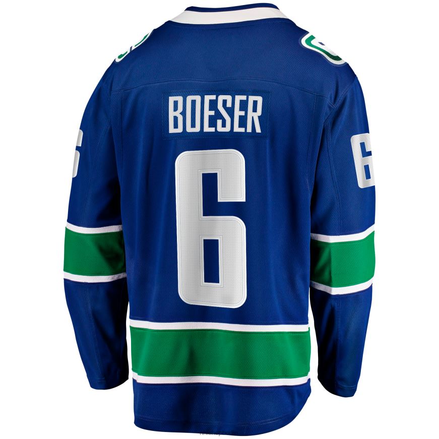 Männer NHL Blaues Breakaway-Heimtrikot der Vancouver Canucks mit Brock Boeser Fanatics-Logo Kleidung BF680T1294