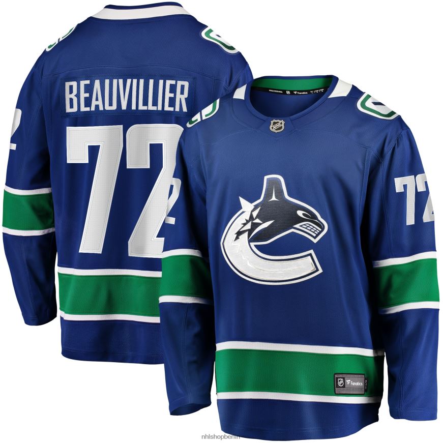 Männer NHL Blaues Breakaway-Heimtrikot der Vancouver Canucks mit Fanatics-Logo von Anthony Beauvillier Kleidung BF680T1616