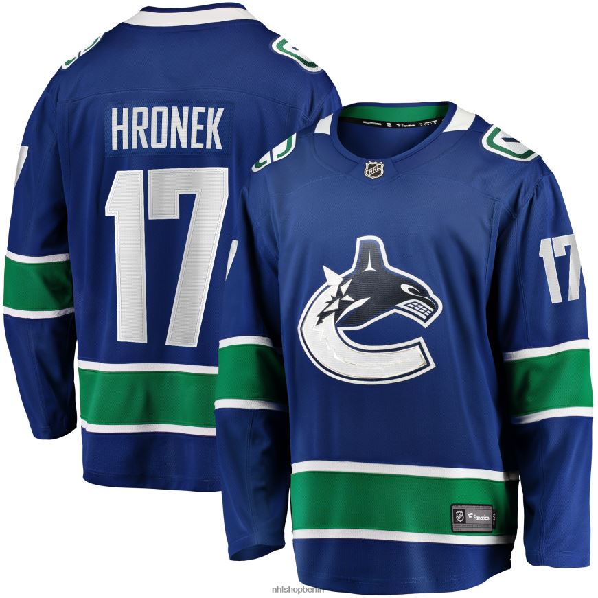 Männer NHL Blaues Breakaway-Heimtrikot der Vancouver Canucks mit Filip Hronek Fanatics-Logo Kleidung BF680T2004