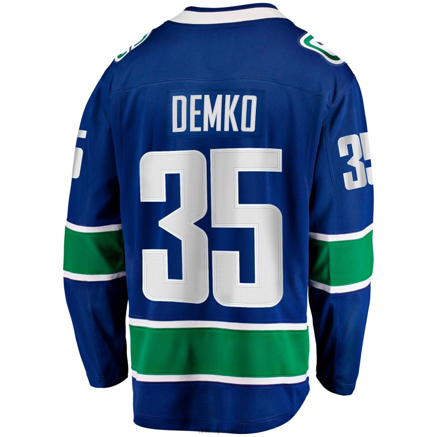 Männer NHL Blaues Breakaway-Heimtrikot der Vancouver Canucks mit Thatcher-Demko-Fanatiker-Logo Kleidung BF680T1862