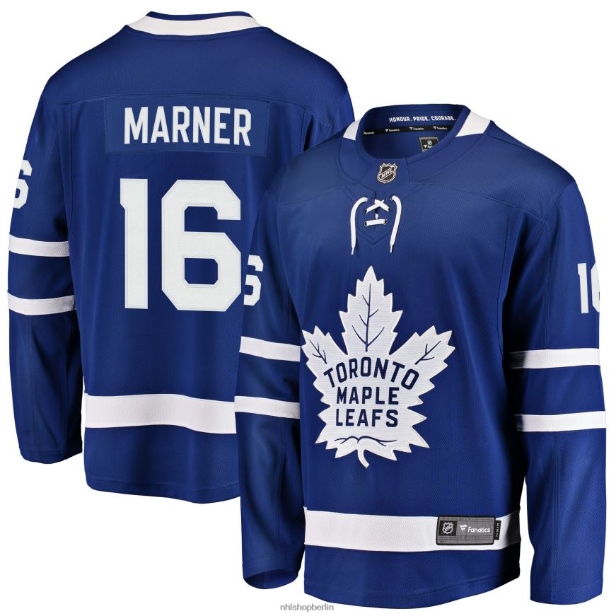 Männer NHL Blaues Breakaway-Spielertrikot der Toronto Maple Leafs mit Mitchell Marner Fanatics-Logo Kleidung BF680T1368