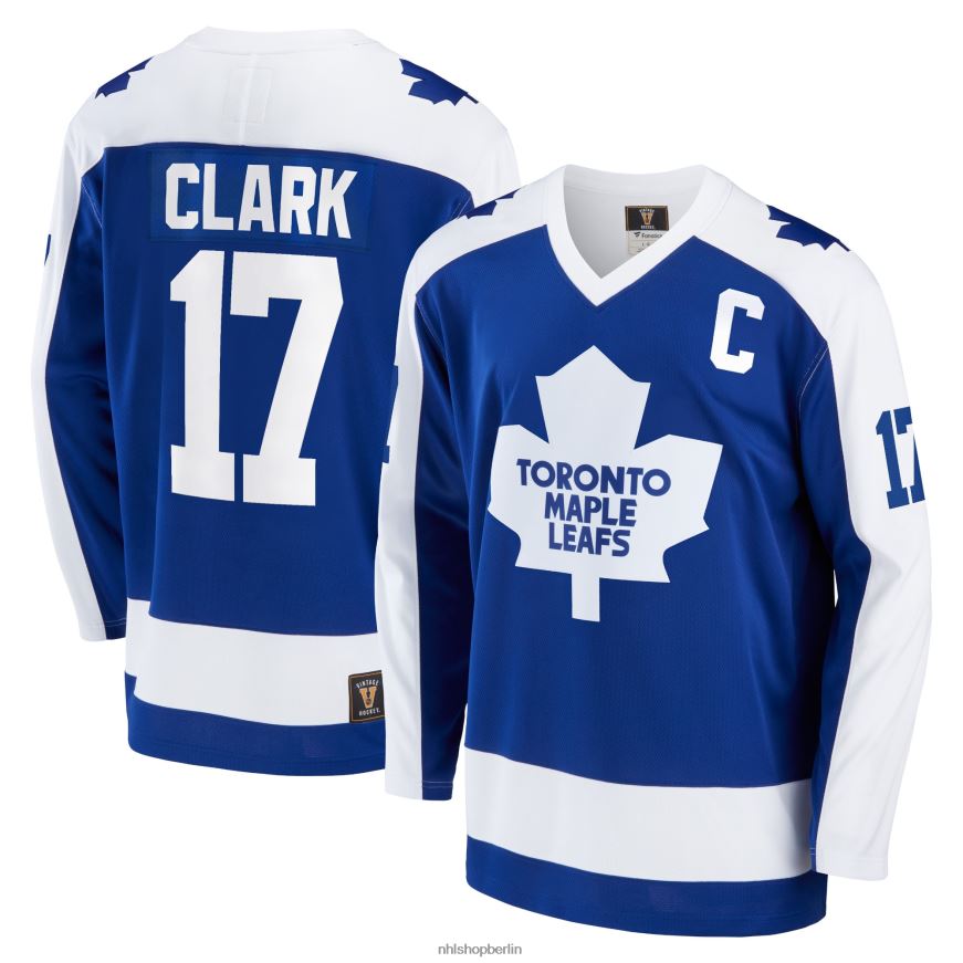 Männer NHL Blaues Breakaway-Spielertrikot der Toronto Maple Leafs mit Wendel-Clark-Fanatiker-Logo Kleidung BF680T270