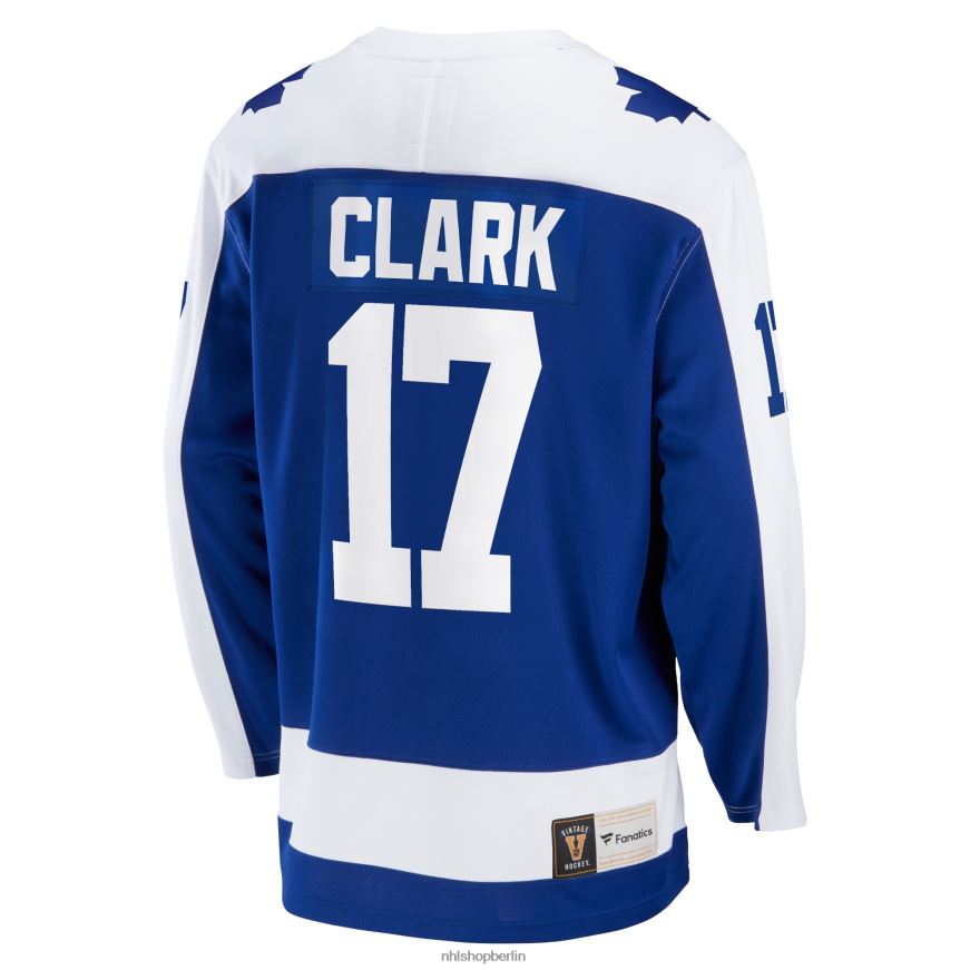 Männer NHL Blaues Breakaway-Spielertrikot der Toronto Maple Leafs mit Wendel-Clark-Fanatiker-Logo Kleidung BF680T270