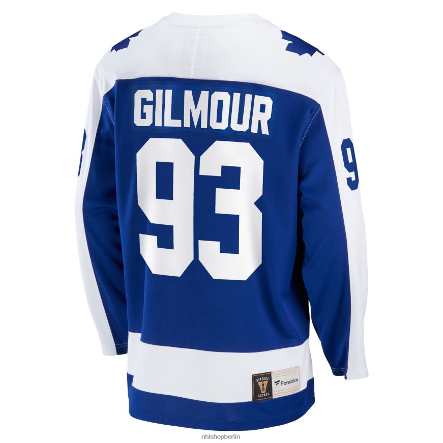 Männer NHL Blaues Breakaway-Spielertrikot mit Fanatics-Logo der Toronto Maple Leafs von Doug Gilmour Kleidung BF680T393