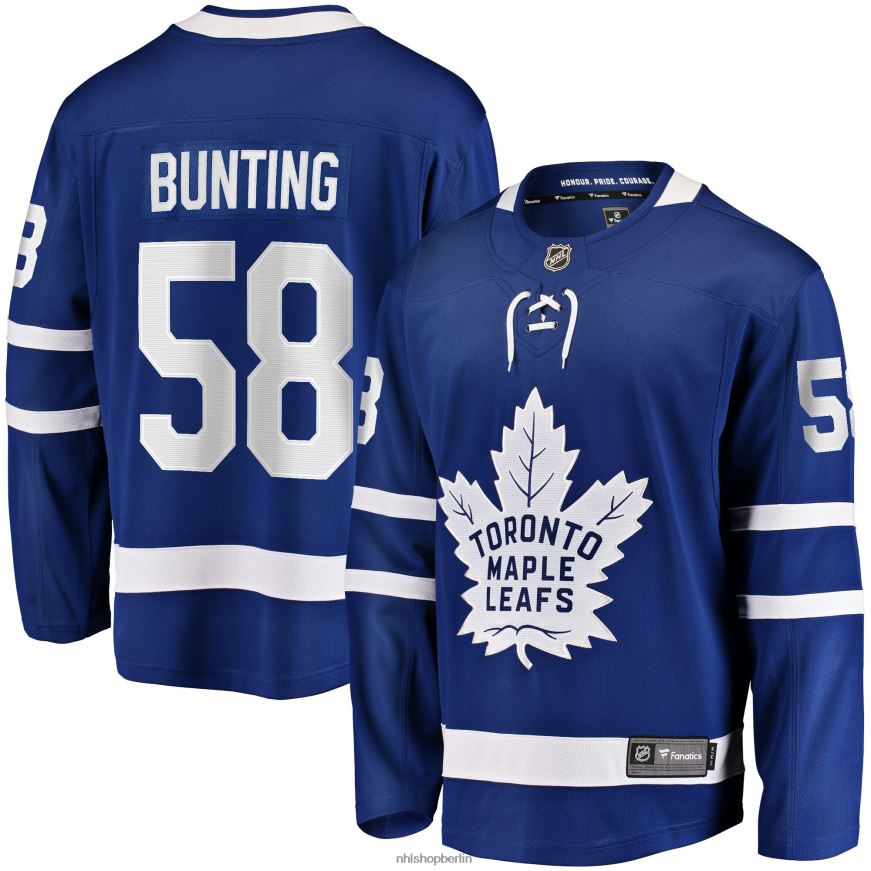 Männer NHL Blaues Heim-Ausreißer-Spielertrikot der Toronto Maple Leafs mit Michael Bunting Fanatics-Logo Kleidung BF680T1390