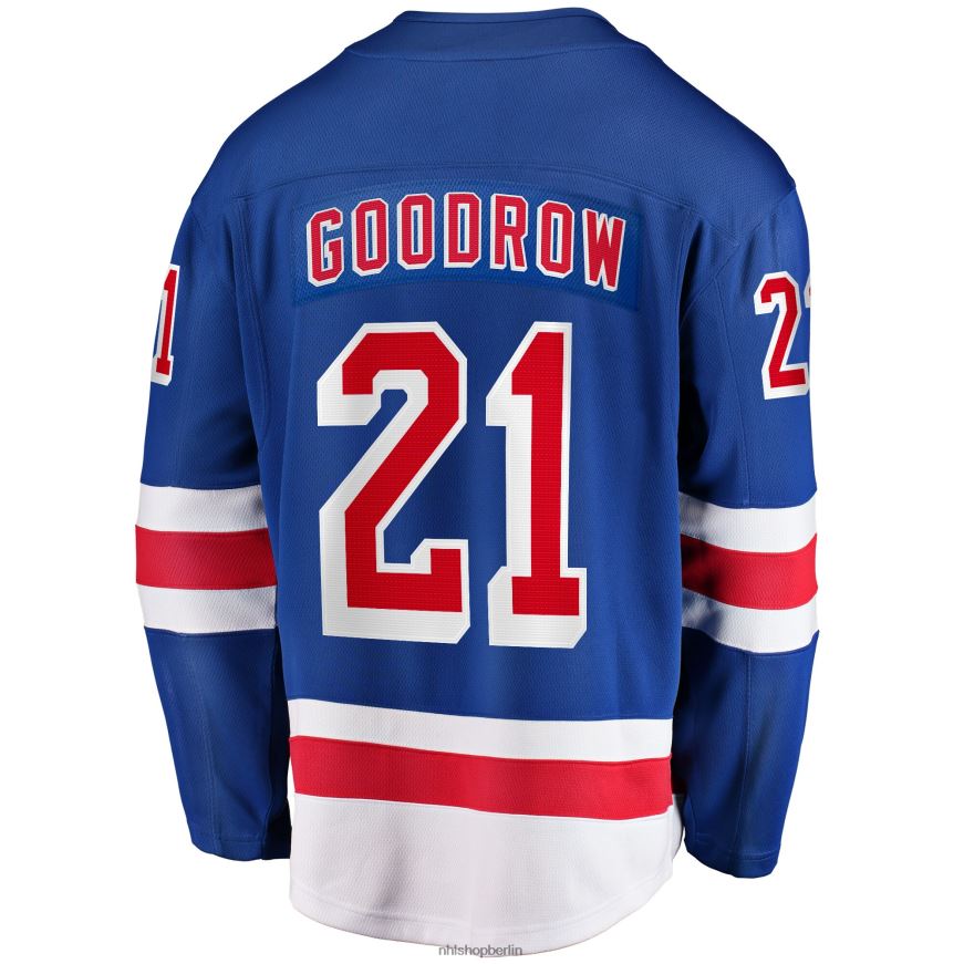 Männer NHL Blaues Heim-Ausreißertrikot der New York Rangers mit Barclay Goodrow Fanatics-Logo Kleidung BF680T1610