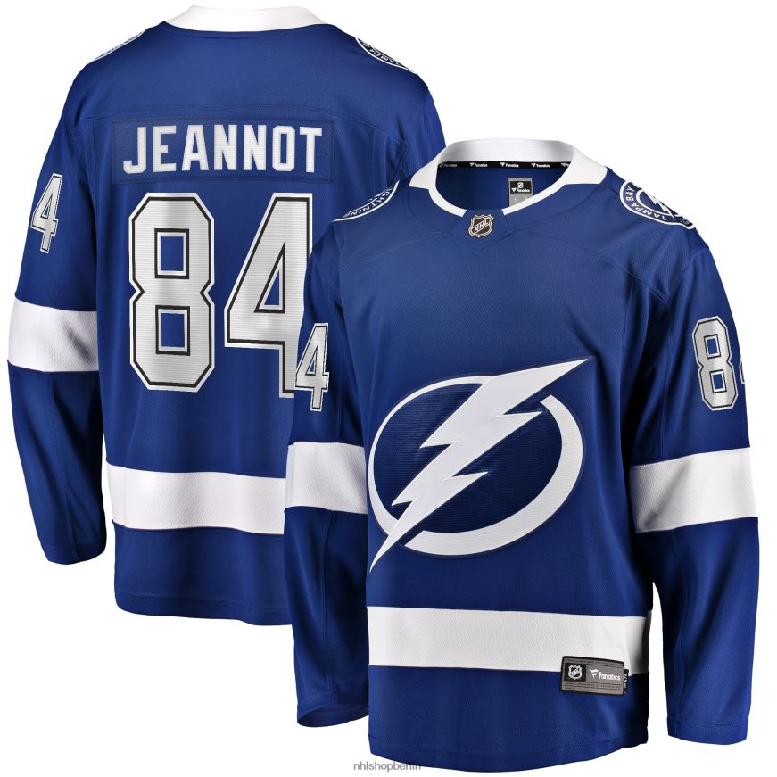 Männer NHL Blaues Heim-Breakaway-Trikot mit Fanatics-Logo von Tampa Bay Lightning Tanner und Jeannot Kleidung BF680T1288