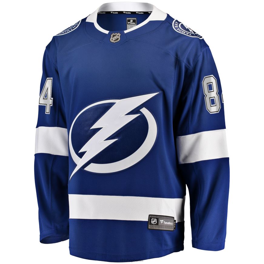 Männer NHL Blaues Heim-Breakaway-Trikot mit Fanatics-Logo von Tampa Bay Lightning Tanner und Jeannot Kleidung BF680T1288