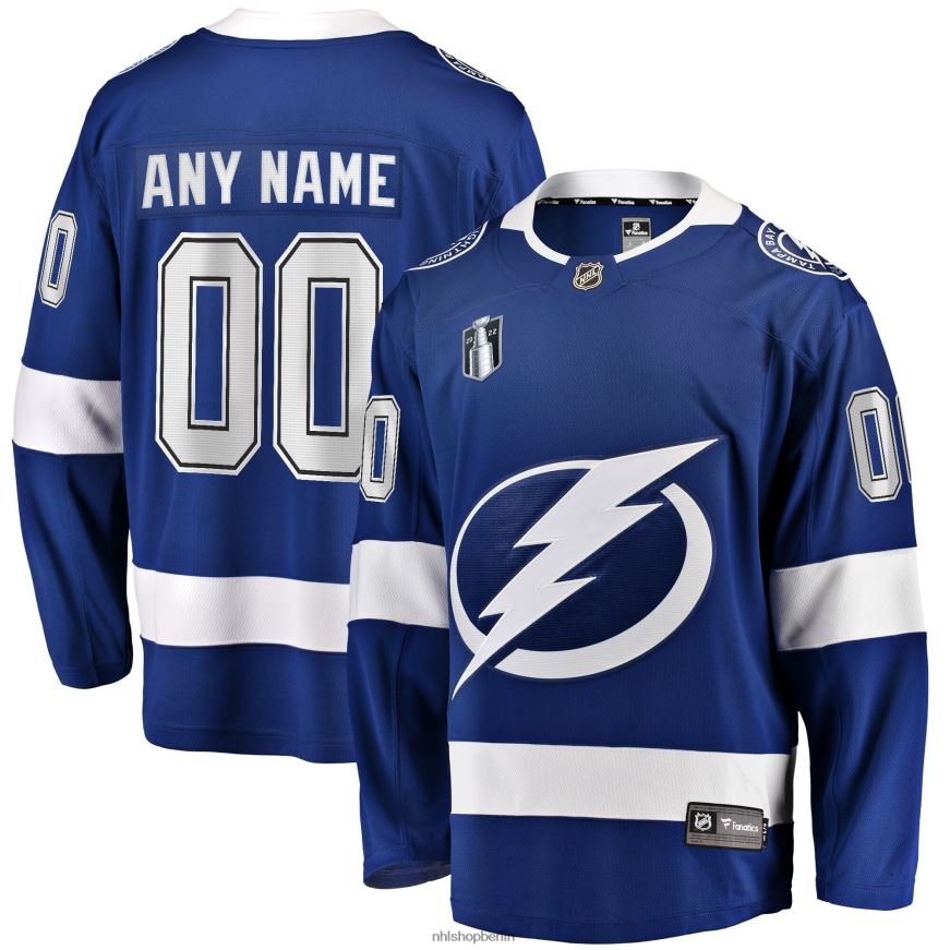 Männer NHL Blaues Heimtrikot mit Tampa Bay Lightning Fanatics-Logo für das Stanley-Cup-Finale 2022 individuelles Breakaway-Trikot Kleidung BF680T413