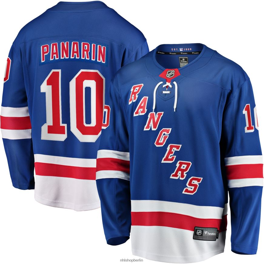 Männer NHL Blaues Home-Breakaway-Spielertrikot der New York Rangers mit Artemi-Panarin-Fanatiker-Logo Kleidung BF680T964