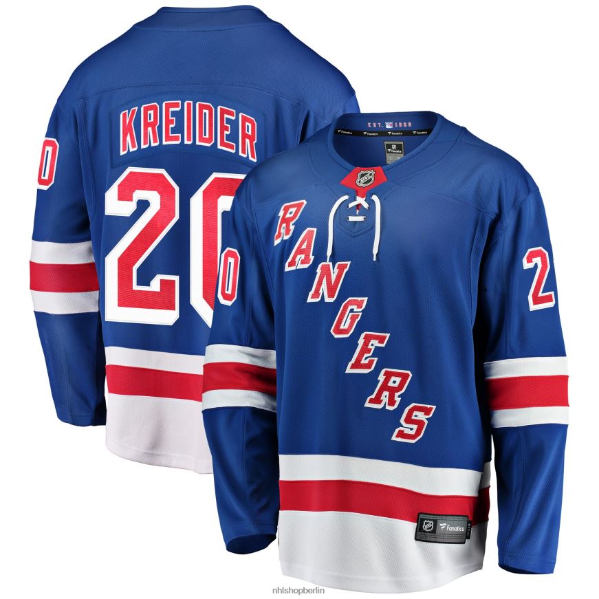 Männer NHL Blaues Home-Breakaway-Spielertrikot der New York Rangers mit Fanatics-Logo von Chris Kreider Kleidung BF680T278