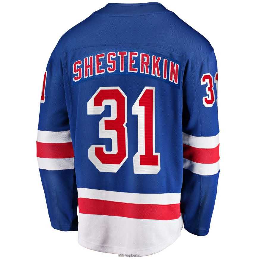 Männer NHL Blaues Home-Breakaway-Spielertrikot der New York Rangers mit Fanatics-Logo von Igor Shesterkin Kleidung BF680T260