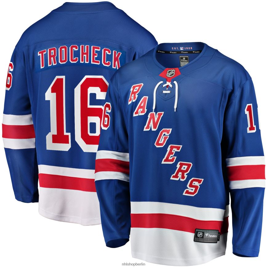 Männer NHL Blaues Home-Breakaway-Spielertrikot der New York Rangers mit Fanatics-Logo von Vincent Trocheck Kleidung BF680T608