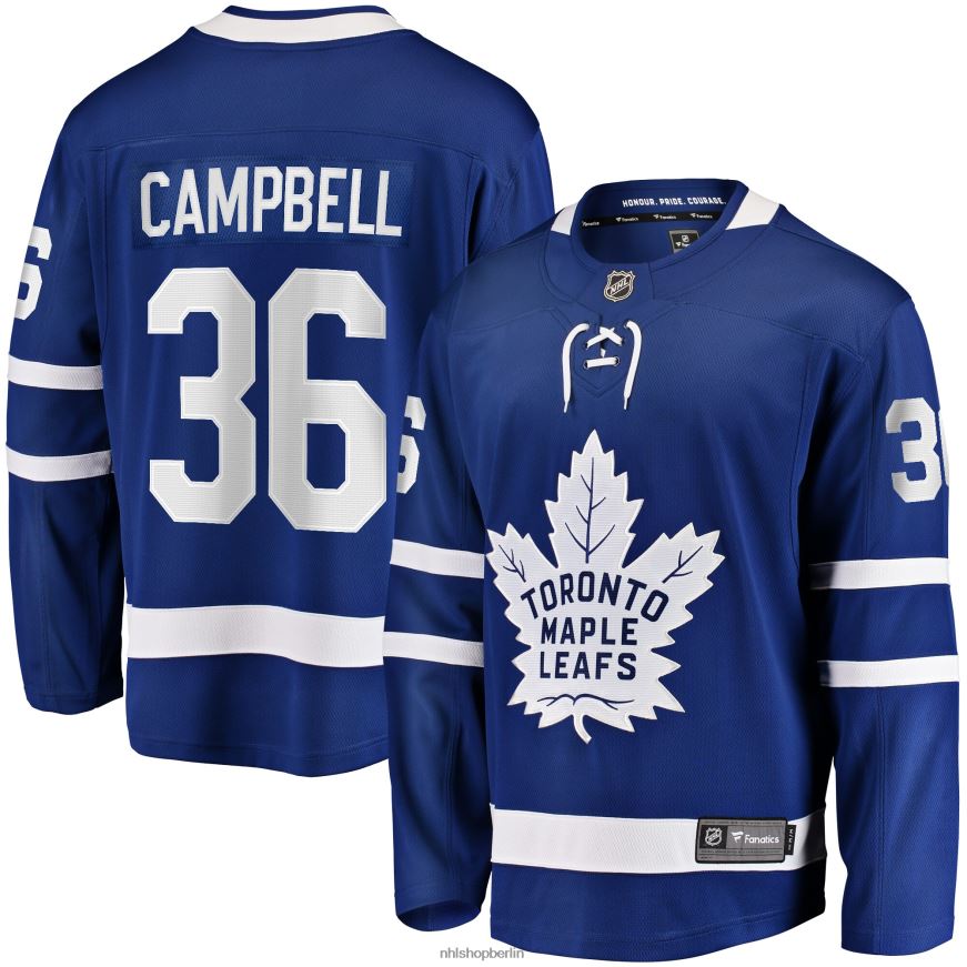 Männer NHL Blaues Home-Breakaway-Spielertrikot der Toronto Maple Leafs mit Fanatics-Logo von Jack Campbell Kleidung BF680T1743