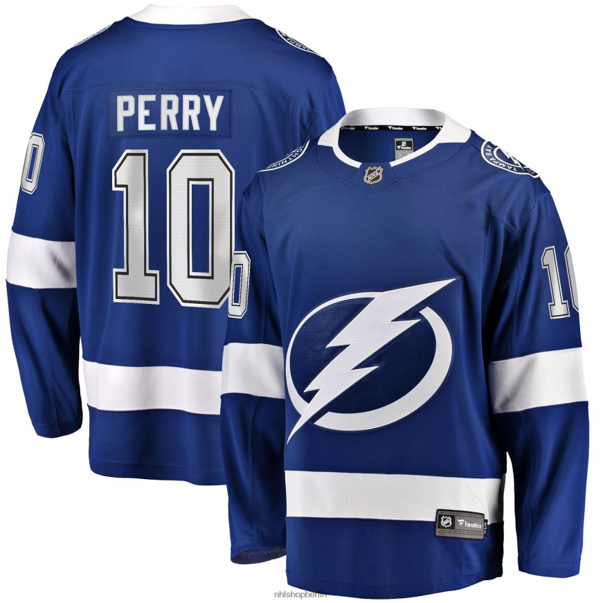 Männer NHL Blaues Home-Breakaway-Spielertrikot mit Tampa Bay Lightning Corey Perry Fanatics-Logo Kleidung BF680T1095