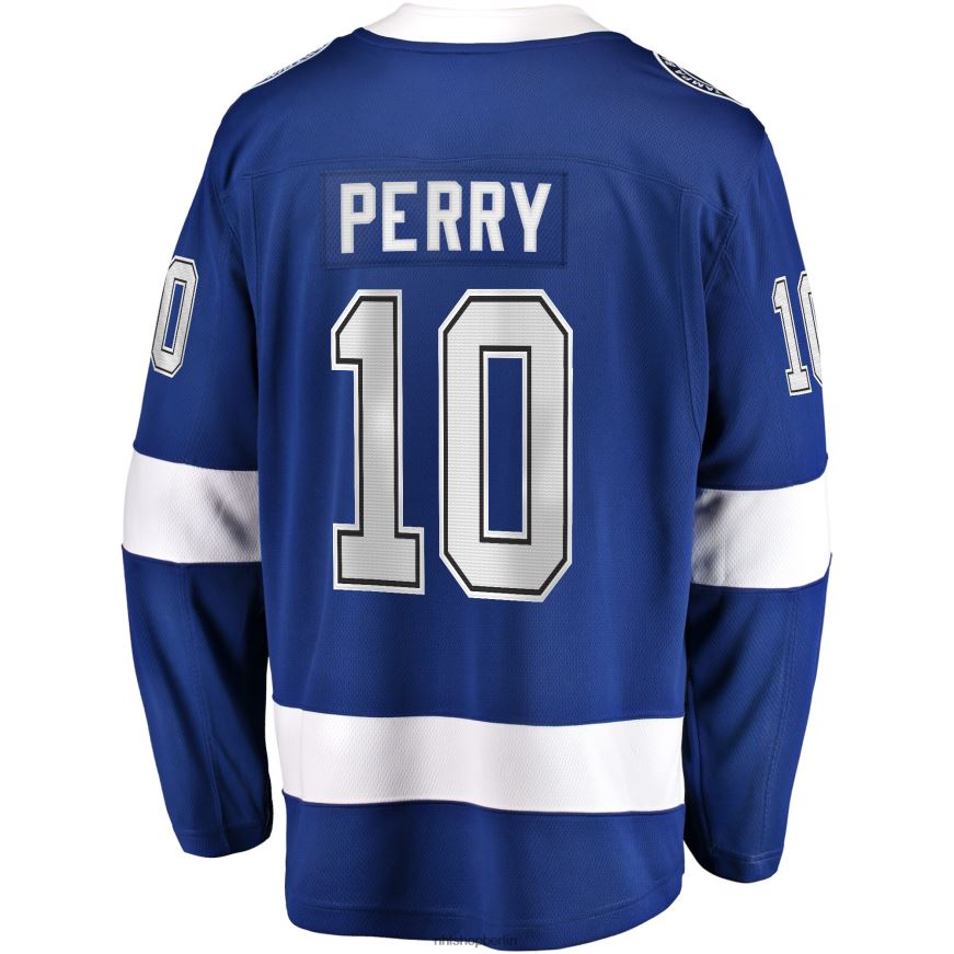 Männer NHL Blaues Home-Breakaway-Spielertrikot mit Tampa Bay Lightning Corey Perry Fanatics-Logo Kleidung BF680T1095