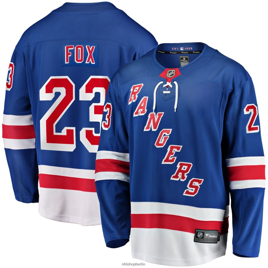 Männer NHL Blaues Home-Premier-Breakaway-Spielertrikot der New York Rangers mit Adam Fox Fanatics-Logo Kleidung BF680T14