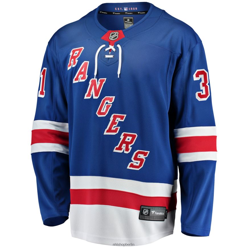 Männer NHL Blaues Home-Premier-Breakaway-Spielertrikot der New York Rangers mit Fanatics-Logo von Igor Shesterkin Kleidung BF680T13