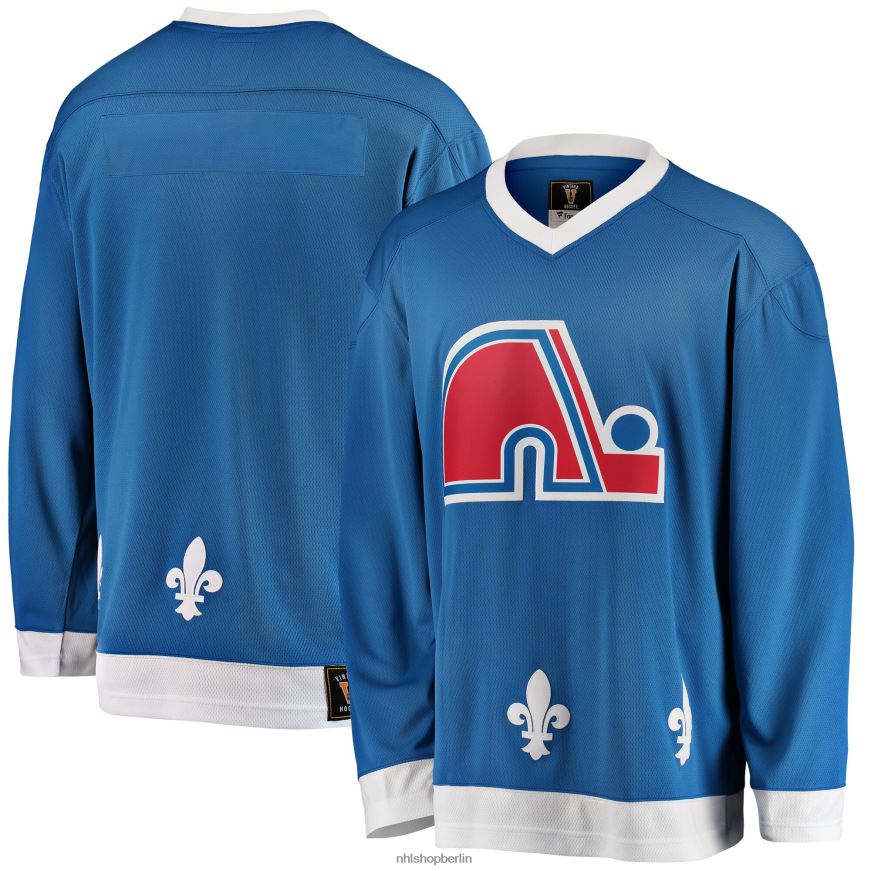 Männer NHL Blaues Premier Breakaway Heritage Blanko-Trikot der Quebec Nordiques mit Fanatics-Logo Kleidung BF680T502