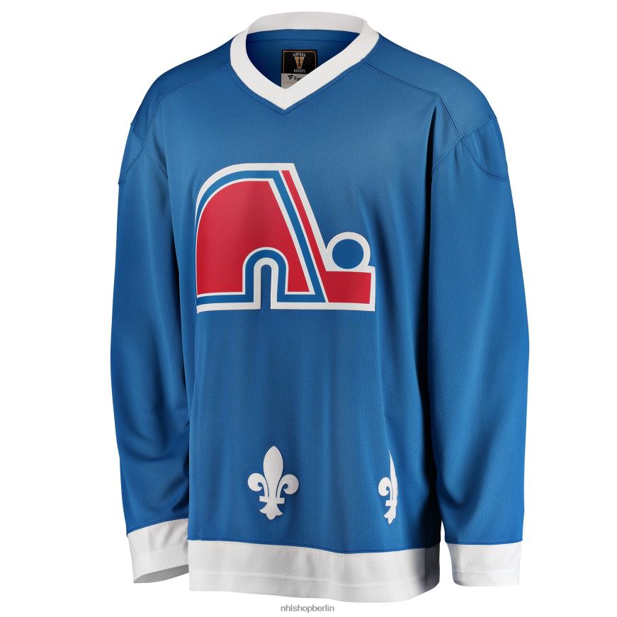 Männer NHL Blaues Premier Breakaway Heritage Blanko-Trikot der Quebec Nordiques mit Fanatics-Logo Kleidung BF680T502