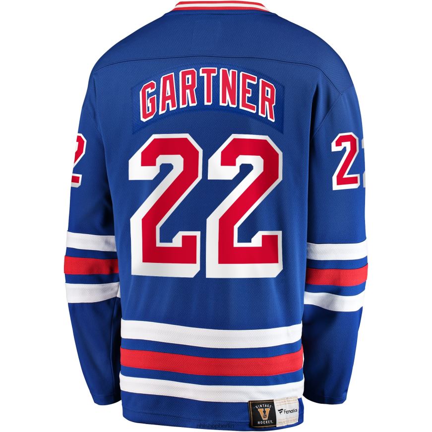 Männer NHL Blaues Premier Breakaway-Spielertrikot der New York Rangers mit Fanatiker-Logo von Mike Gartner Kleidung BF680T1594