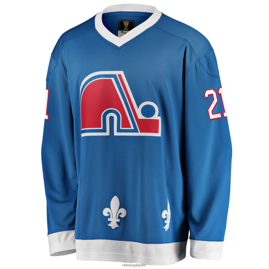 Männer NHL Blaues Premier Breakaway-Spielertrikot der Quebec Nordics mit Fanatiker-Logo von Peter Forsberg Kleidung BF680T313