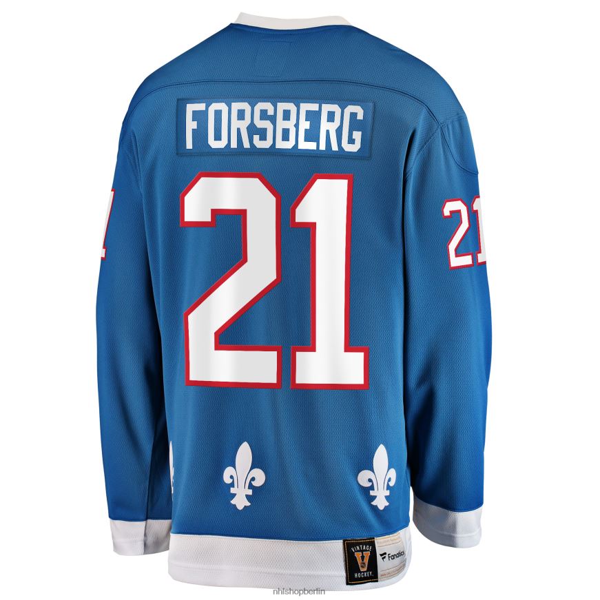 Männer NHL Blaues Premier Breakaway-Spielertrikot der Quebec Nordics mit Fanatiker-Logo von Peter Forsberg Kleidung BF680T313