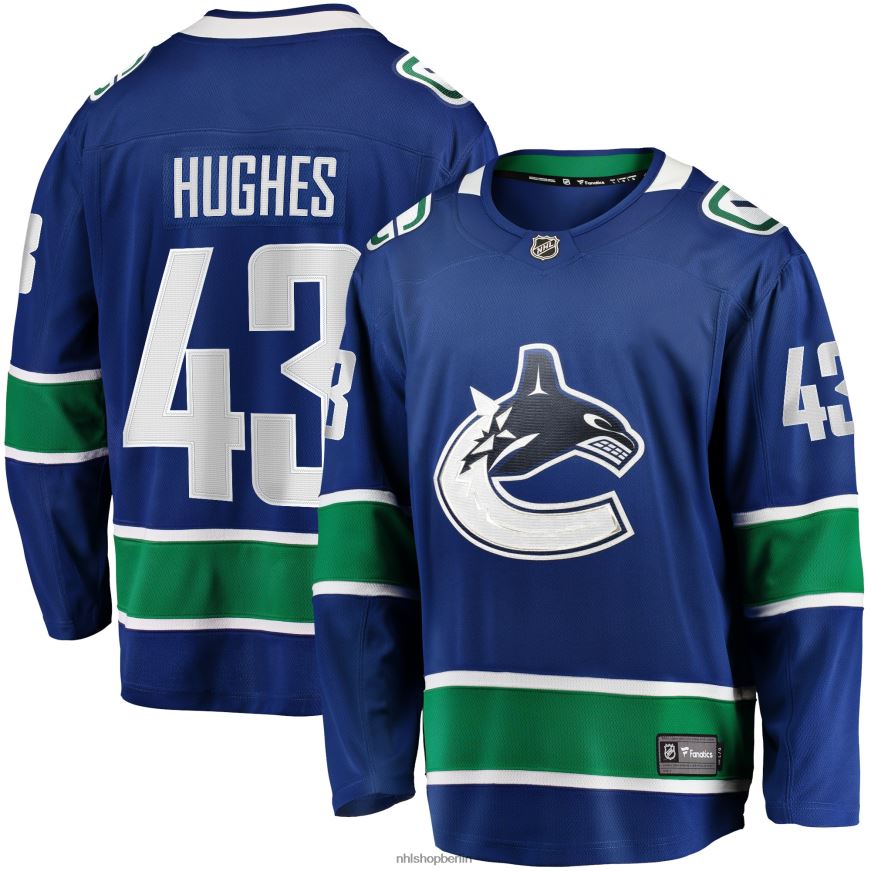 Männer NHL Blaues Premier-Breakaway-Spielertrikot der Vancouver Canucks mit Fanatics-Logo der Vancouver Canucks Kleidung BF680T872