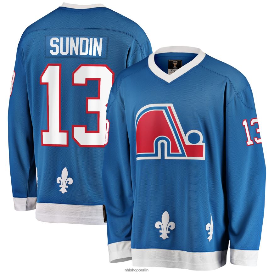 Männer NHL Blaues Premier-Breakaway-Trikot für ausgeschiedene Spieler der Quebec Nordics Mats Sundin mit Fanatics-Logo Kleidung BF680T1006