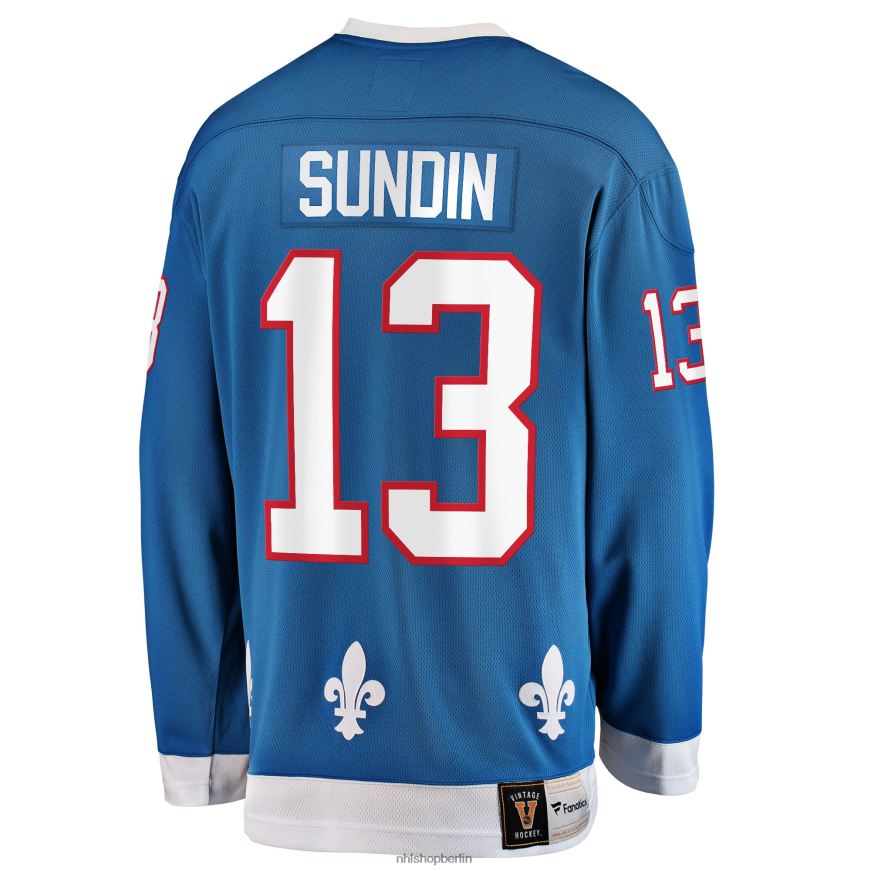 Männer NHL Blaues Premier-Breakaway-Trikot für ausgeschiedene Spieler der Quebec Nordics Mats Sundin mit Fanatics-Logo Kleidung BF680T1006