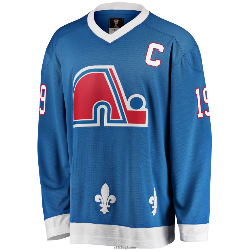 Männer NHL Blaues Premier-Breakaway-Trikot für ausgeschiedene Spieler der Quebec Nordiques mit Joe Sakic Fanatics-Logo Kleidung BF680T292