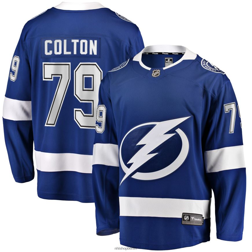 Männer NHL Blaues Tampa Bay Lightning Ross Colton Fanatics-Heimtrikot für abtrünnige Spieler Kleidung BF680T1614