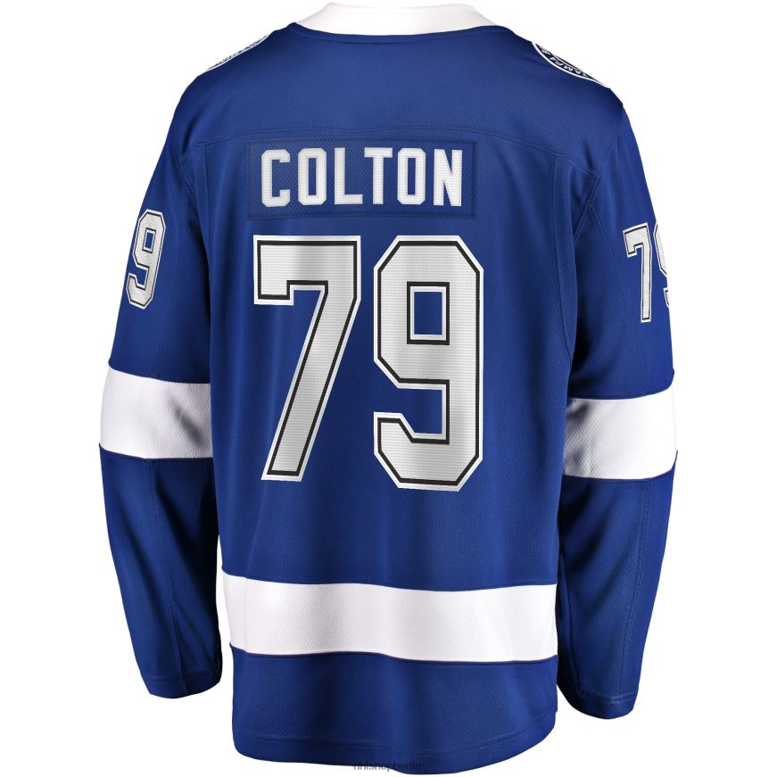 Männer NHL Blaues Tampa Bay Lightning Ross Colton Fanatics-Heimtrikot für abtrünnige Spieler Kleidung BF680T1614