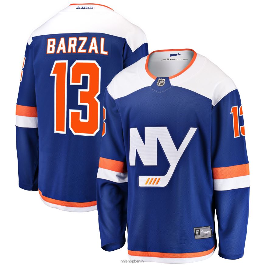 Männer NHL Blaues alternatives Breakaway-Trikot der New York Islanders mit Mathew Barzal Fanatics-Logo Kleidung BF680T1600