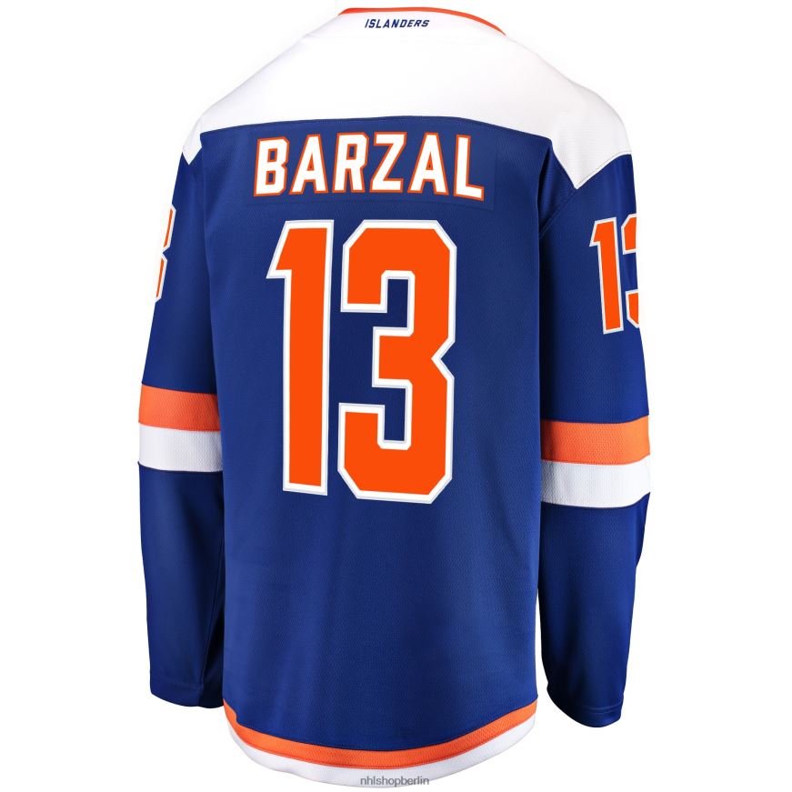 Männer NHL Blaues alternatives Breakaway-Trikot der New York Islanders mit Mathew Barzal Fanatics-Logo Kleidung BF680T1600