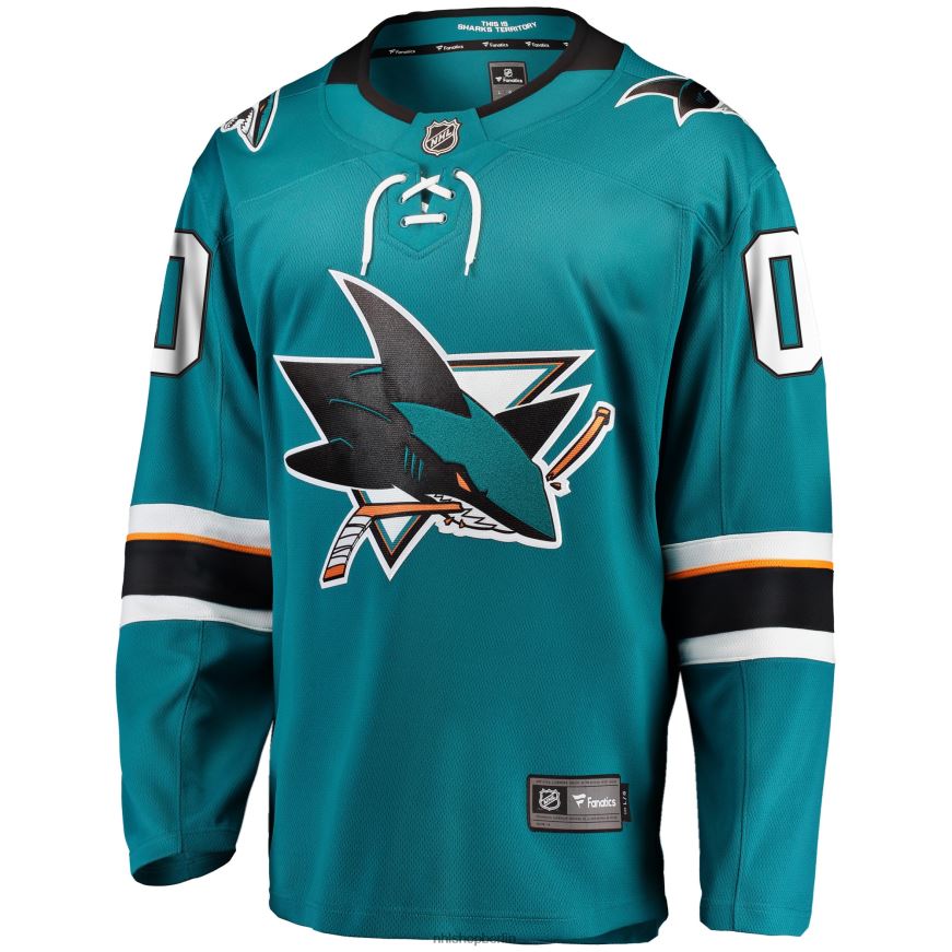 Männer NHL Blaugrünes 2021/22 Home Breakaway-Trikot der San Jose Sharks Fanatics nach Maß Kleidung BF680T490