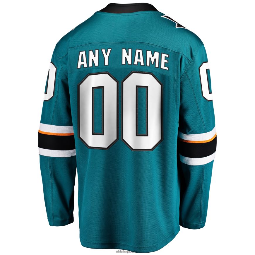 Männer NHL Blaugrünes 2021/22 Home Breakaway-Trikot der San Jose Sharks Fanatics nach Maß Kleidung BF680T490