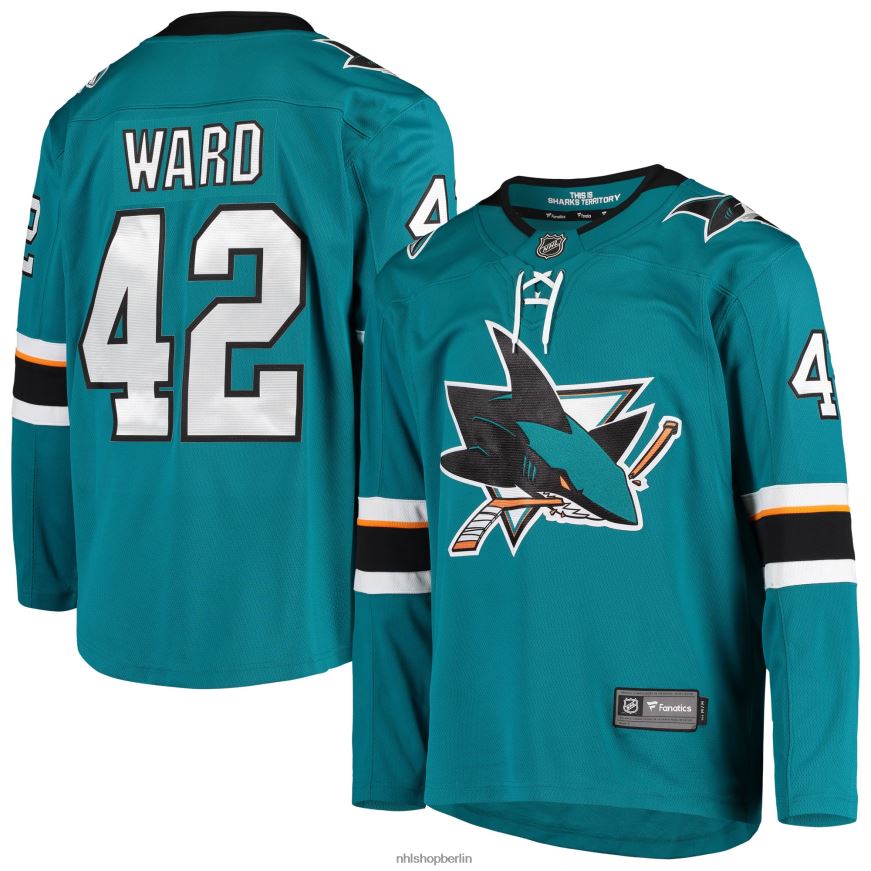 Männer NHL Blaugrünes Breakaway-Heimspielertrikot der San Jose Sharks mit Fanatics-Logo von Joel Ward Kleidung BF680T1661