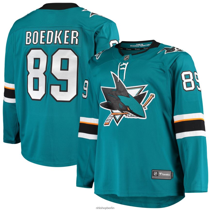 Männer NHL Blaugrünes Breakaway-Heimspielertrikot der San Jose Sharks mit Fanatics-Logo von Mikkel Boedker Kleidung BF680T1757