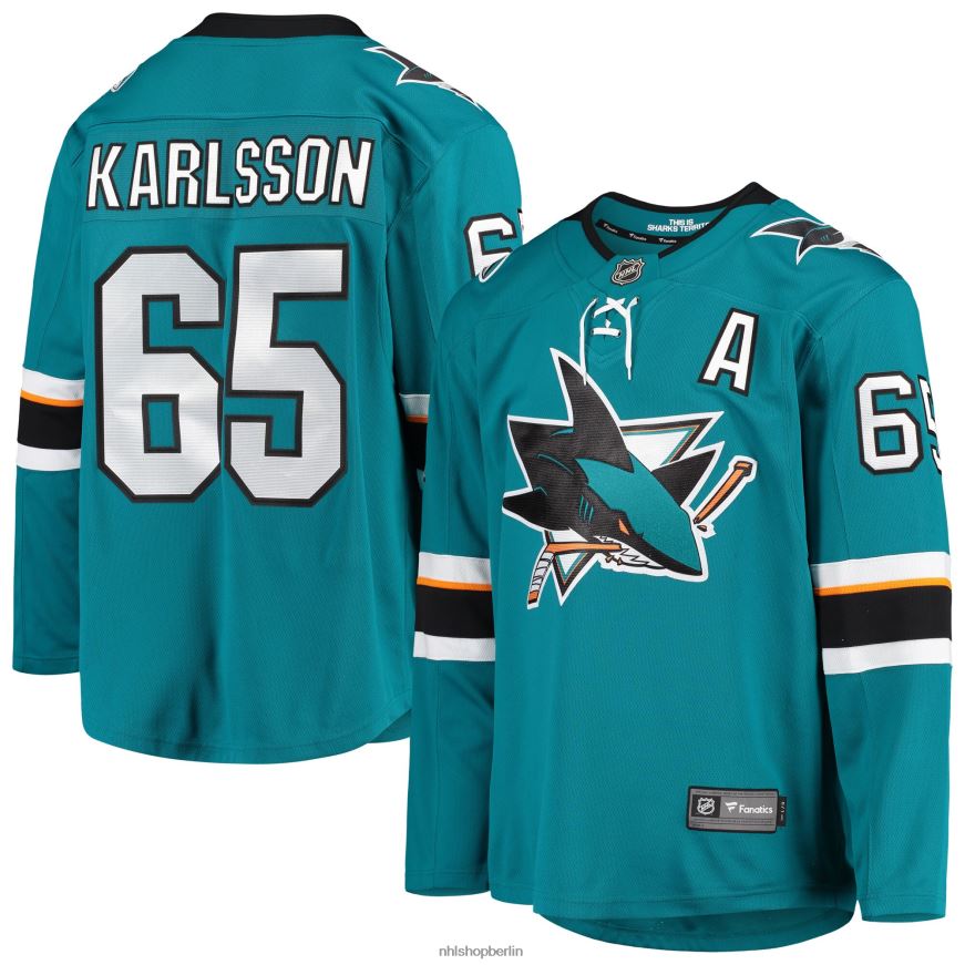 Männer NHL Blaugrünes Breakaway-Heimspielertrikot der San Jose Sharks mit Fanatiker-Logo von Melker Karlsson Kleidung BF680T2271