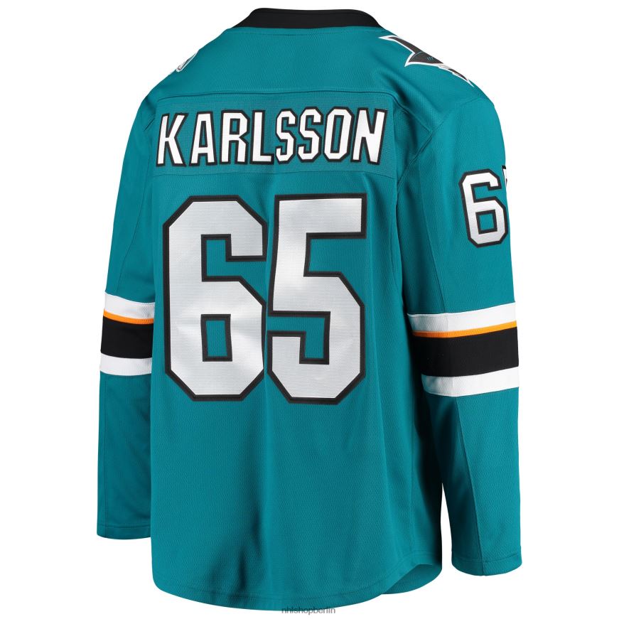 Männer NHL Blaugrünes Breakaway-Heimspielertrikot der San Jose Sharks mit Fanatiker-Logo von Melker Karlsson Kleidung BF680T2271