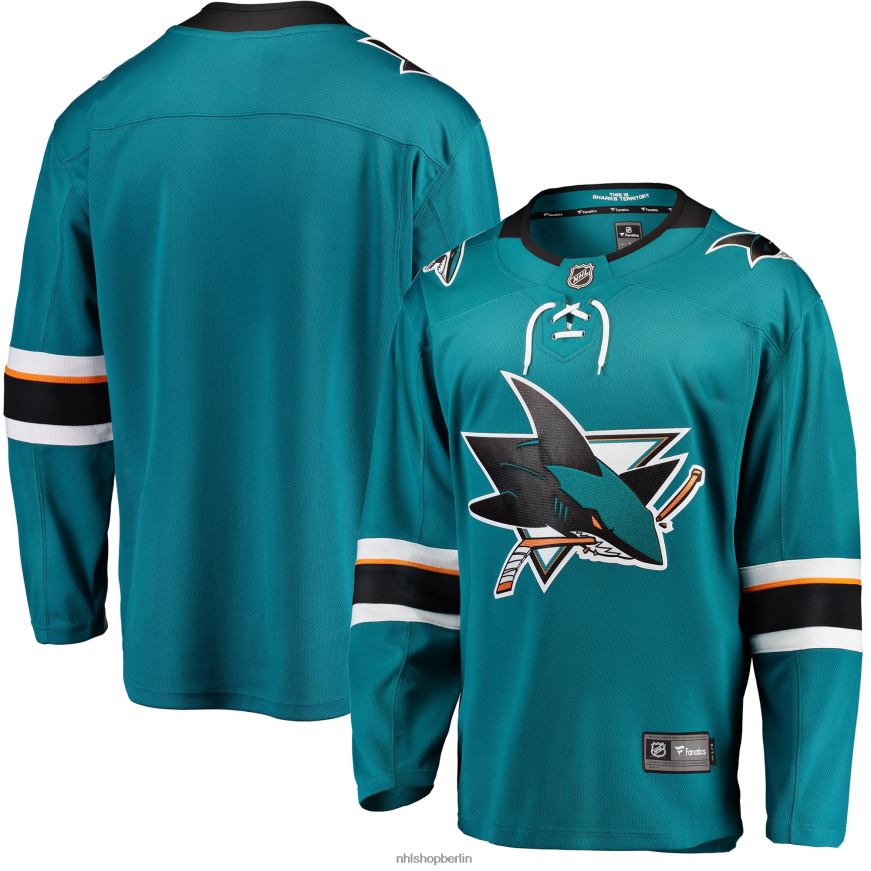 Männer NHL Blaugrünes Breakaway-Heimtrikot der San Jose Sharks mit Fanatics-Logo Kleidung BF680T403