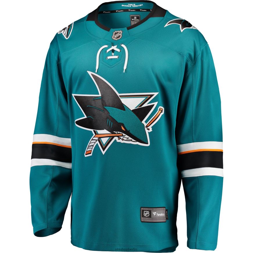 Männer NHL Blaugrünes Breakaway-Heimtrikot der San Jose Sharks mit Fanatics-Logo Kleidung BF680T403