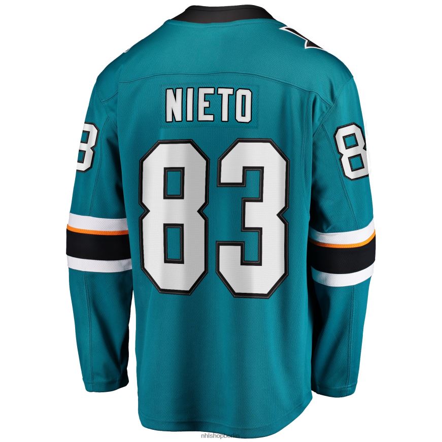 Männer NHL Blaugrünes Breakaway-Spielertrikot der San Jose Sharks Matt Nieto mit Fanatics-Logo Kleidung BF680T1860