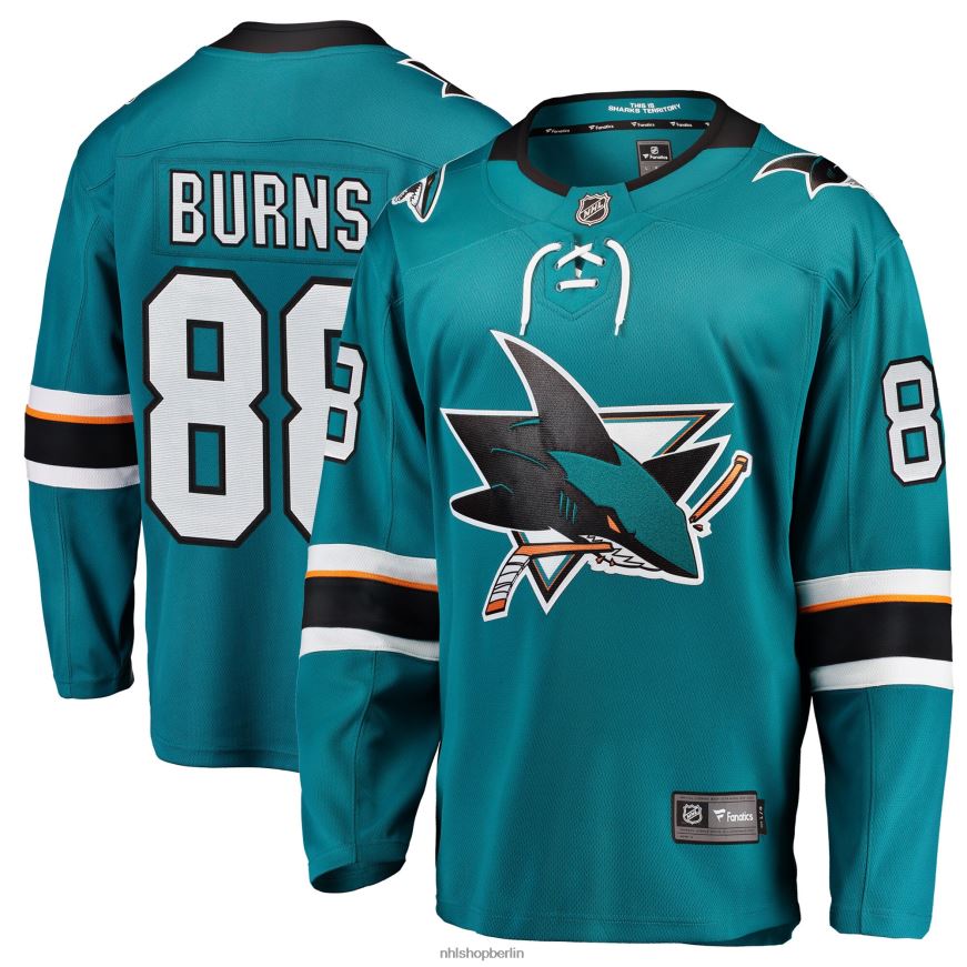 Männer NHL Blaugrünes Breakaway-Spielertrikot der San Jose Sharks mit Brent Burns Fanatics-Logo Kleidung BF680T1505