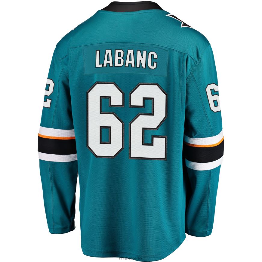 Männer NHL Blaugrünes Breakaway-Trikot der San Jose Sharks mit Kevin Labanc Fanatics-Logo Kleidung BF680T2373